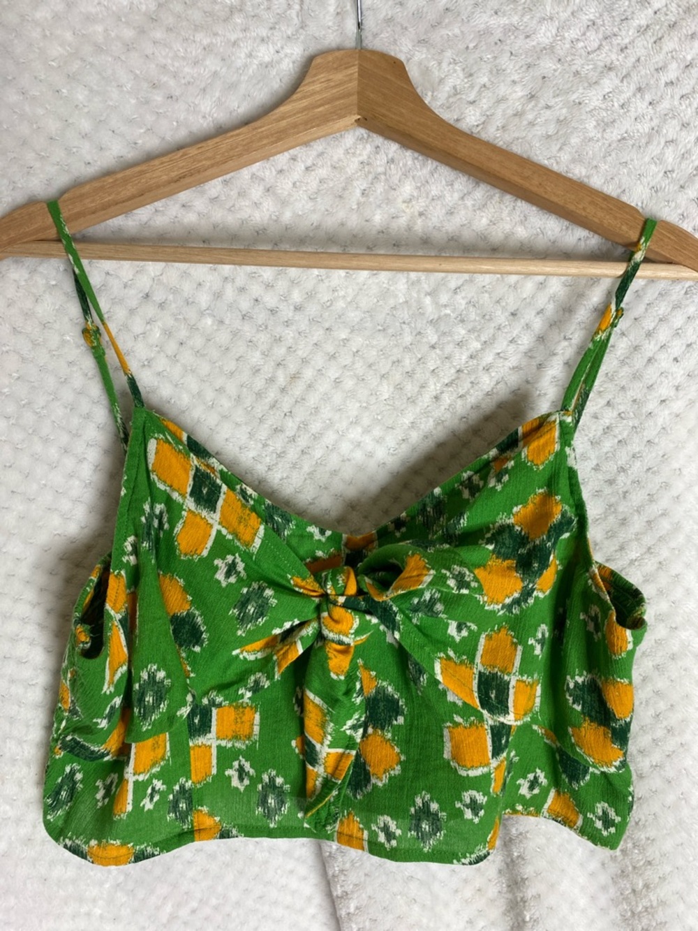 Aerie Green & orange Floral Tie-Front crop Top